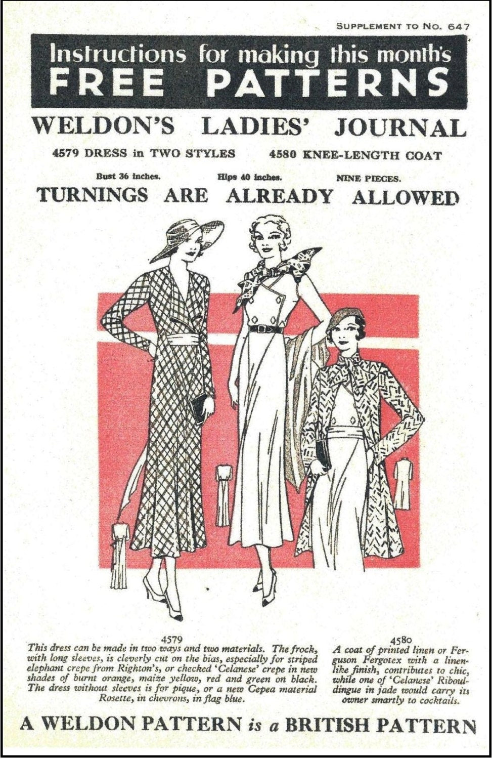 1930s Ladies Ensemble With Two Style Dresses And Jacket - Art Deco (ca. 1933) - Pattern #T0647 - 36 Inch Bust