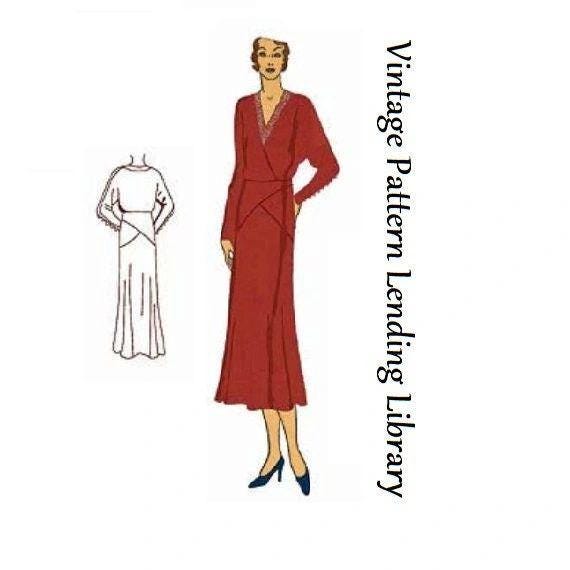 1930 Ladies Surplice Frock - Pattern #T6558 - 40 Inch Bust