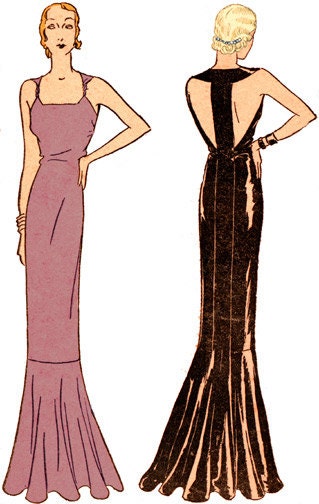 1930s Ladies Evening Gown With Center Back Band - Reproduction 1931 Sewing Pattern #T5902 - 34 Inch Bust