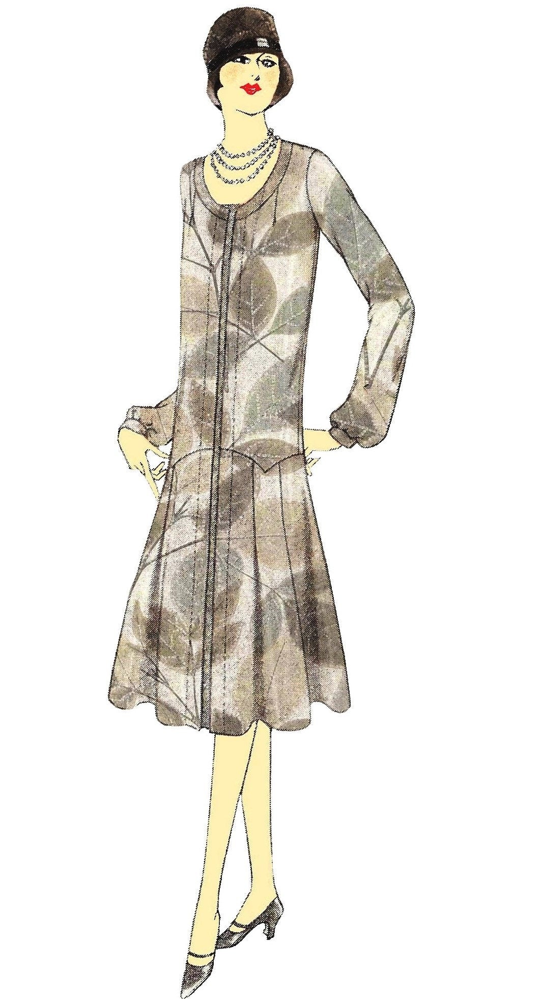 1920s Ladies Dress With Contrast Front Panel - Reproduction 1926 Sewing Pattern #Z4381 - 36 Inch Bust