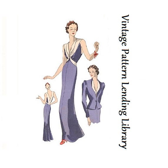 1930s Ladies Evening Gown With Jacket - Reproduction 1936 Sewing Pattern #T0435 - 34 Inch Bust