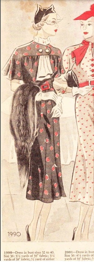 1930s Ladies Day Dress In Two Styles - Reproduction 1936 Sewing Pattern #T1990 - 36 Inch Bust