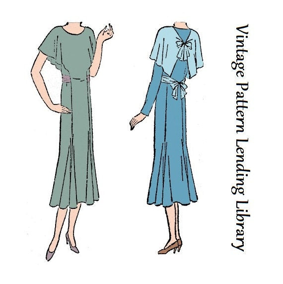 1930 Ladies Day Dress With Capelet Back - Pattern #T5226 - 36 Inch Bust