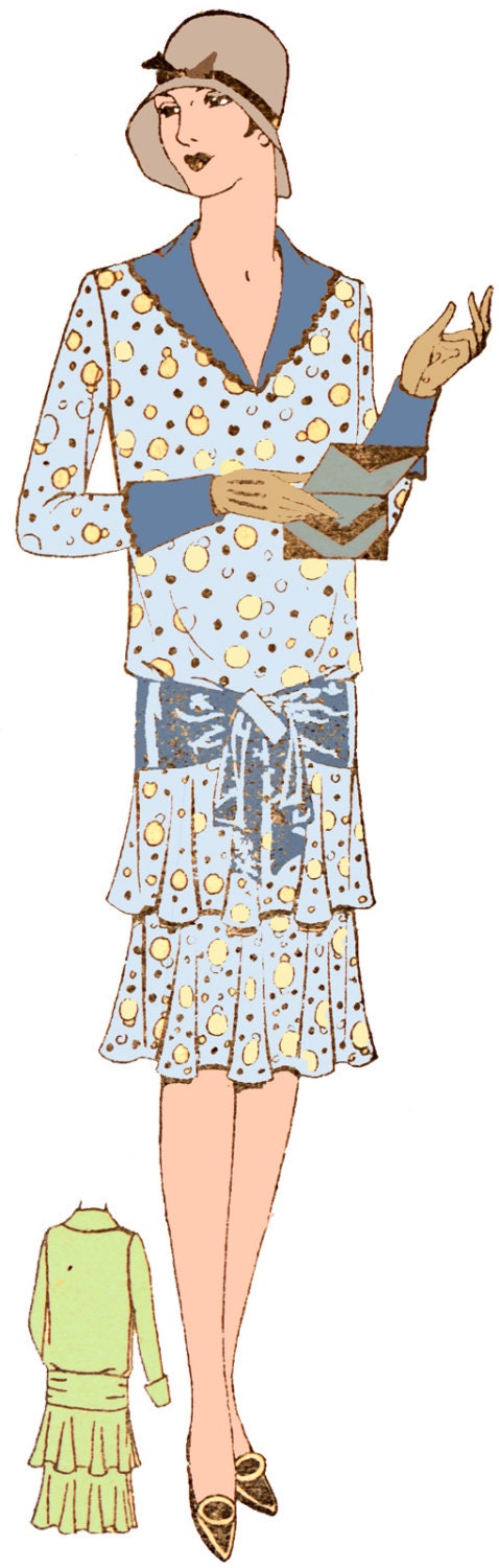 1920s Ladies Slip On Dress With Flounces - Pattern #69376 - 40 Inch Bust
