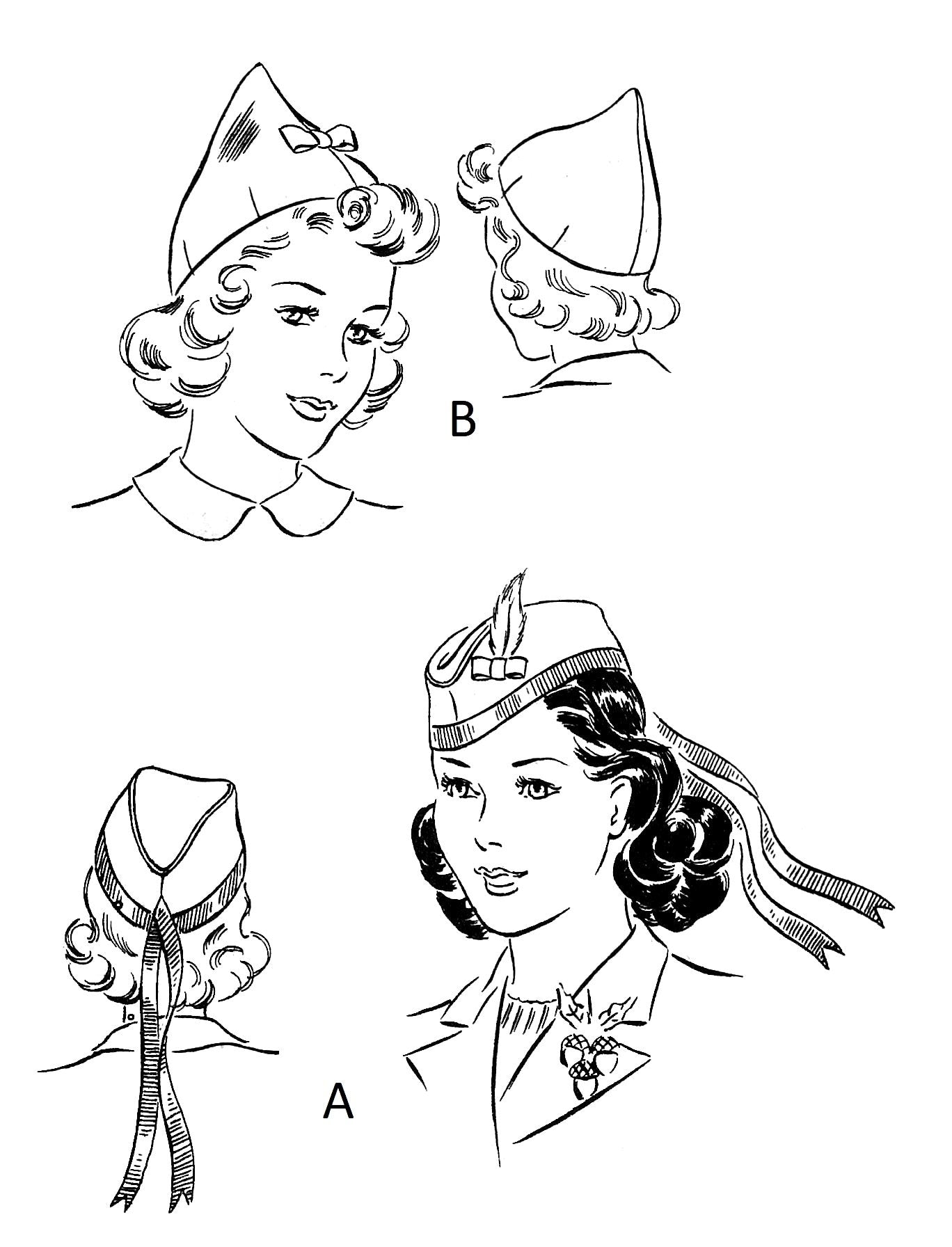 1930s Ladies Scotch Cap and Pointed Cap - Reproduction 1938 Sewing Pattern #H2275 - Scottish Glengarry-Style Hat and Dart Fitted Top Cap