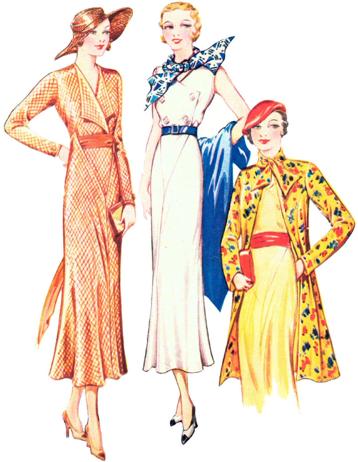 1930s Ladies Ensemble With Two Style Dresses And Jacket - Art Deco (ca. 1933) - Pattern #T0647 - 36 Inch Bust