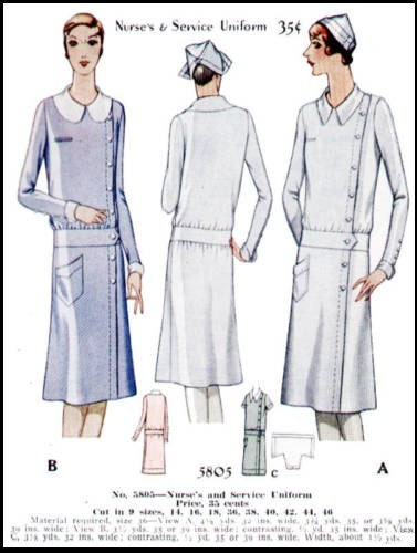 1920s Ladies Service Or Nurse's Uniform with Cap - Reproduction 1929 Sewing Pattern #Z5805 - 36 Inch Bust