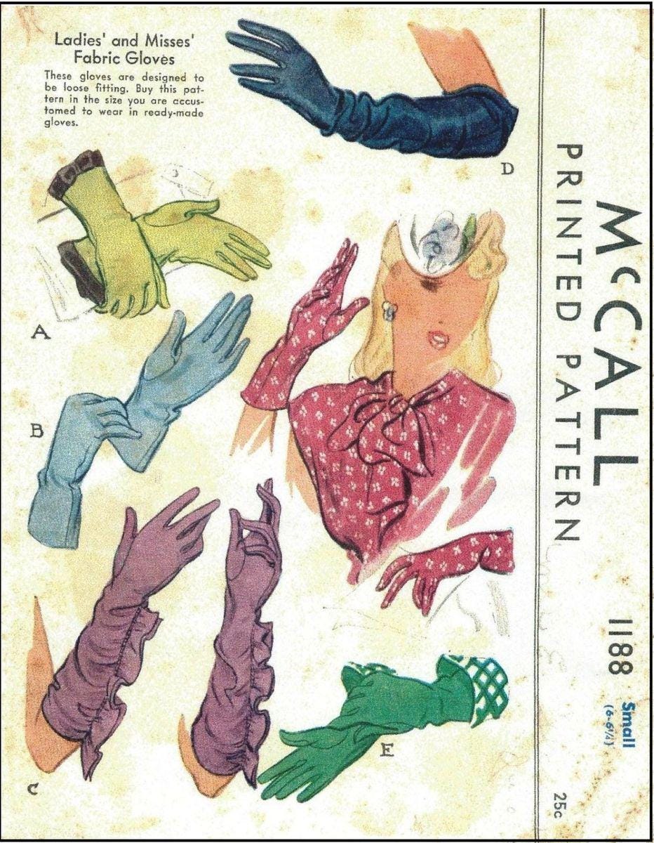 1940s Ladies Gloves In Several Styles - Reproduction 1946 Sewing Pattern #A1188