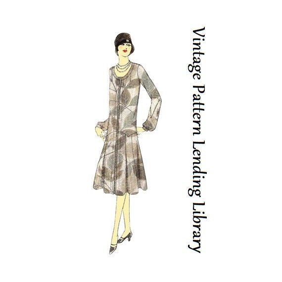 1920s Ladies Dress With Contrast Front Panel - Reproduction 1926 Sewing Pattern #Z4381 - 36 Inch Bust