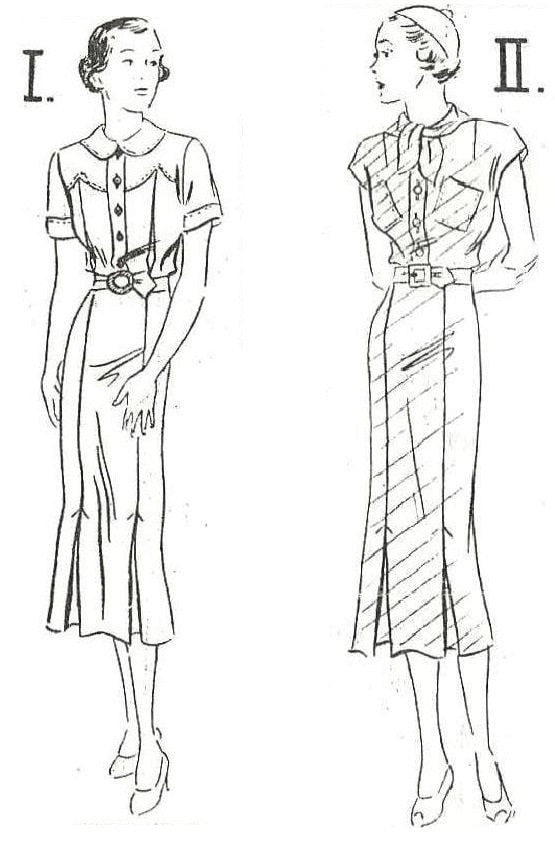 1930s Ladies Dress In Two Styles - Reproduction 1936 Sewing Pattern #T2013 - Junior Miss Size 32 Inch Bust