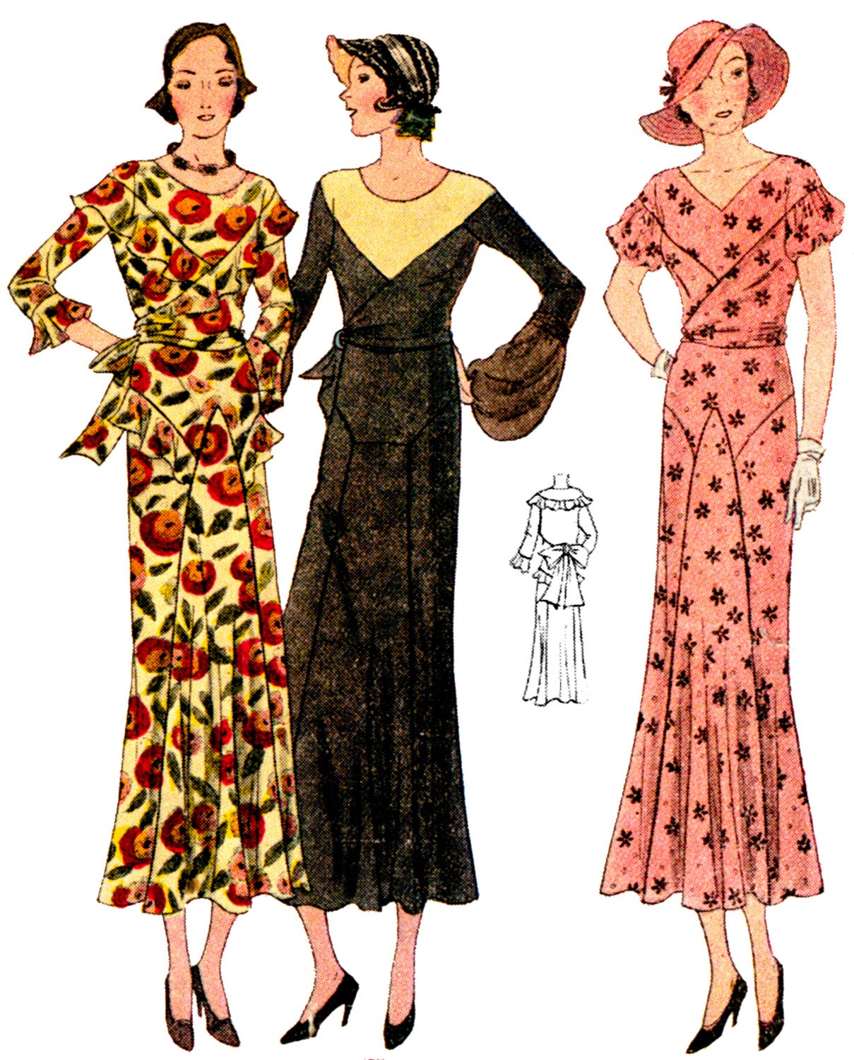 1930s Ladies Afternoon Dress In Three Styles - Reproduction 1932 Sewing Pattern #T1060 - 36 Inch Bust