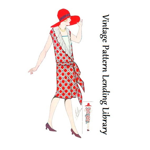 1920s Ladies Dress With Neck Frill - Reproduction 1927 Sewing Pattern #Z3235 - 36 Inch Bust - Art Deco Fashion