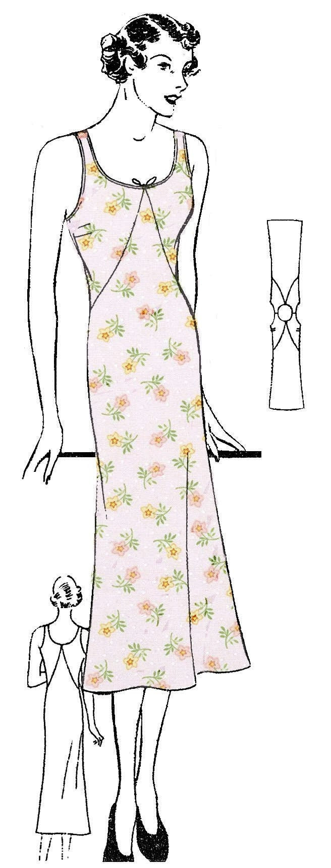 1930s Ladies Modest Bias Slip with Optional Drawstring Neckline - Reproduction 1930s Sewing Pattern #T0457 - 38 Inch Bust