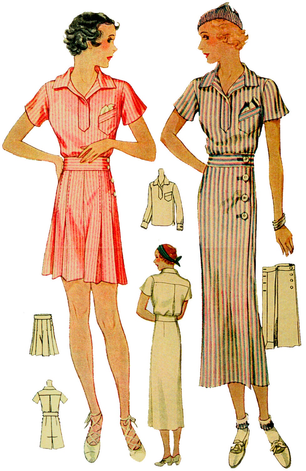 1930s Ladies Sports Ensemble - Reproduction 1933-34 Sewing Pattern #T7671 - 36 Inch Bust