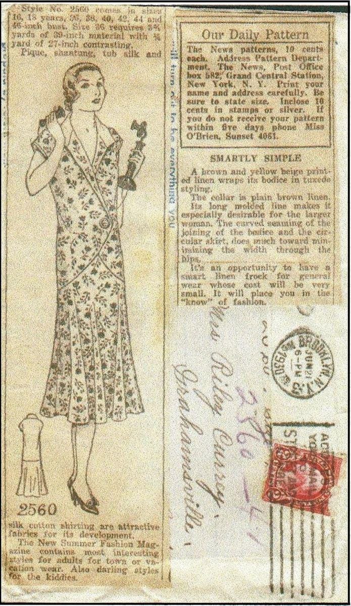 1930 Ladies Day Dress With Surplice Front - Pattern #T2560 - 42 Inch Bust
