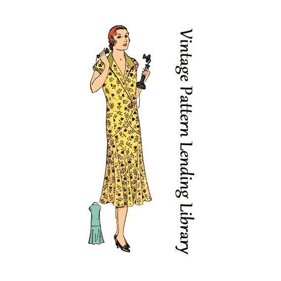 1930 Ladies Day Dress With Surplice Front - Pattern #T2560 - 42 Inch Bust