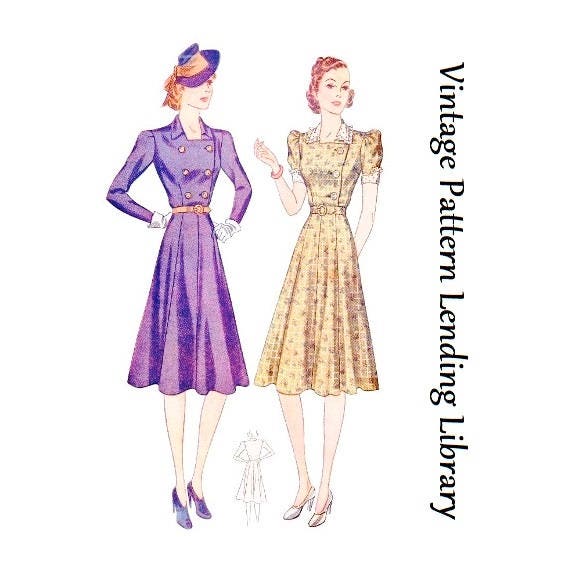 1940 Ladies Day Dress With Front Buttons - Pattern #F3284 - 34 Inch Bust