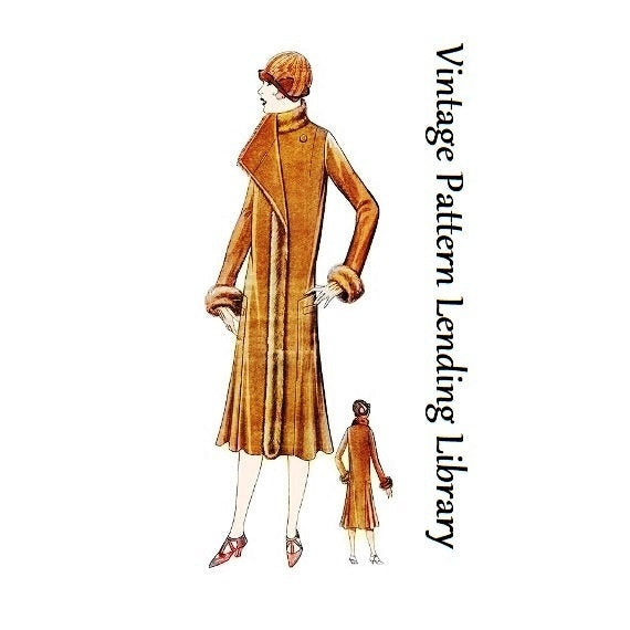 1920s Ladies Side Flared Coat With Fur Trim - 1925 Pattern #Z5055 - 36 Inch Bust