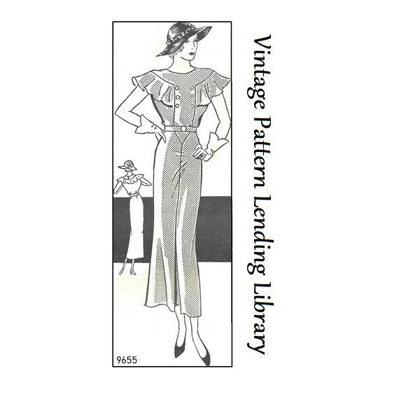 1930s Ladies Afternoon Dress With Ruffle Capelet - Reproduction 1937 Sewing Pattern #T9655 - 36 Inch Bust
