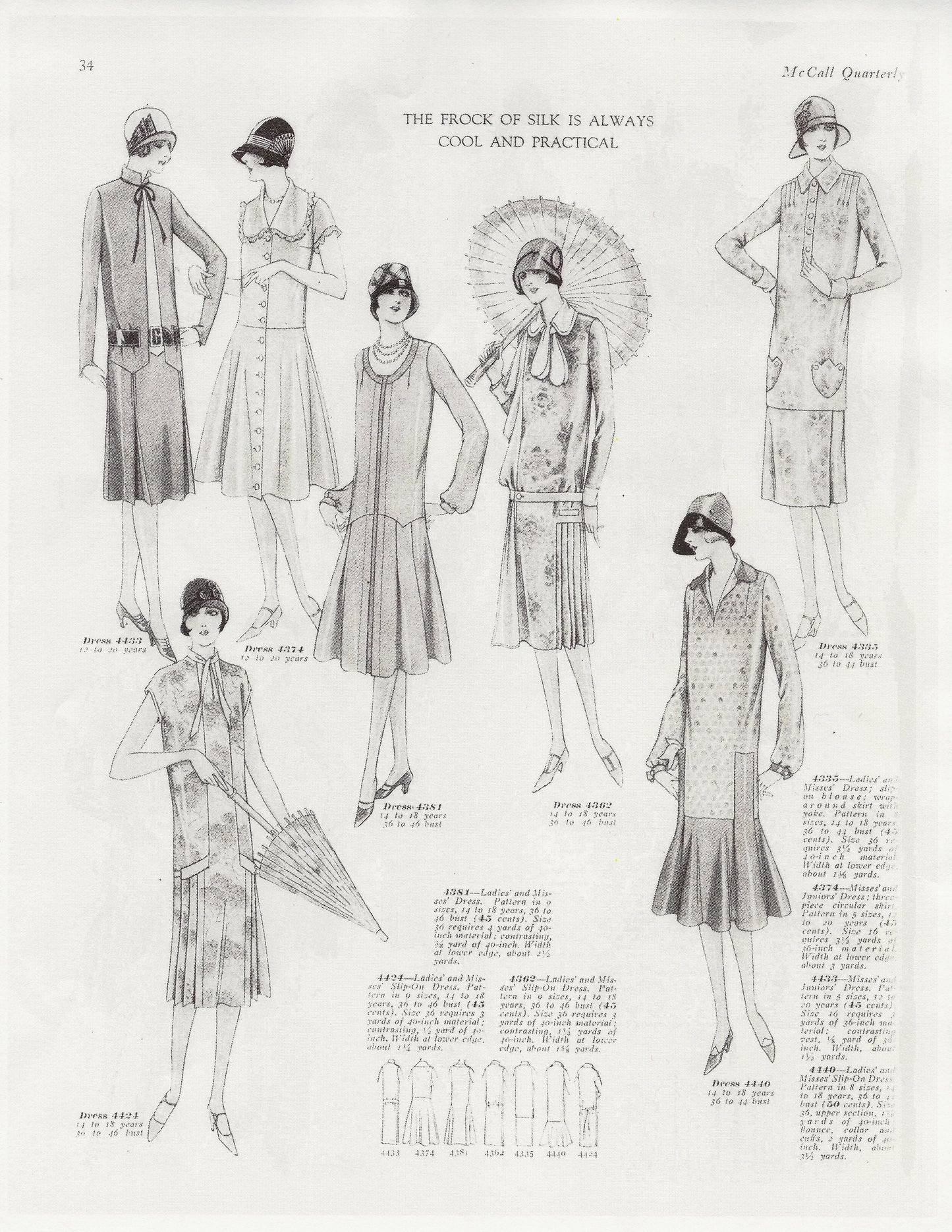 1920s Ladies Dress With Contrast Front Panel - Reproduction 1926 Sewing Pattern #Z4381 - 36 Inch Bust