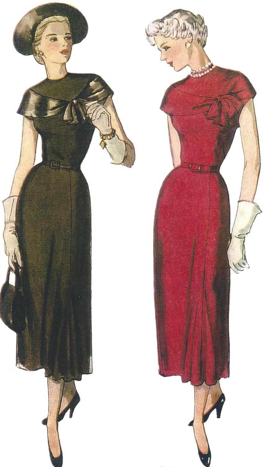 1940s Ladies Dress with Drape - Reproduction 1949 Sewing Pattern #F2924 - 36 Inch Bust
