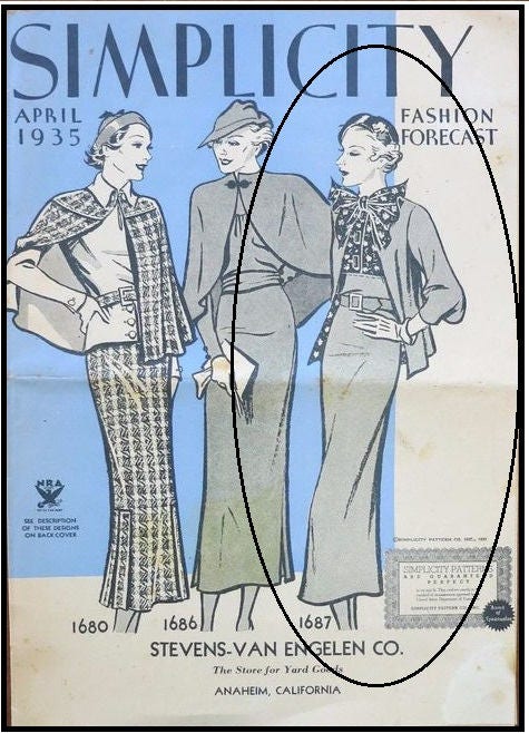 1930s Ladies Day Suit - Reproduction 1935 Sewing Pattern #T1687 - 36 Inch Bust