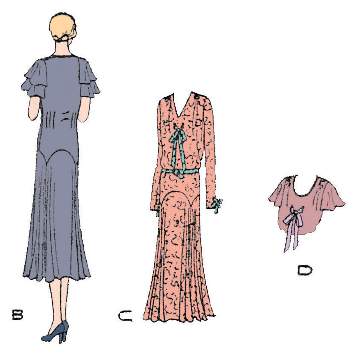 1930s Ladies Afternoon Tea Frock - Reproduction 1931 Sewing Pattern #T3221 - 36 Inch Bust