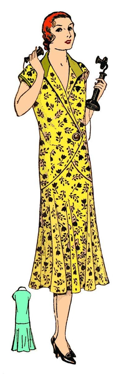 1930 Ladies Day Dress With Surplice Front - Pattern #T2560 - 42 Inch Bust