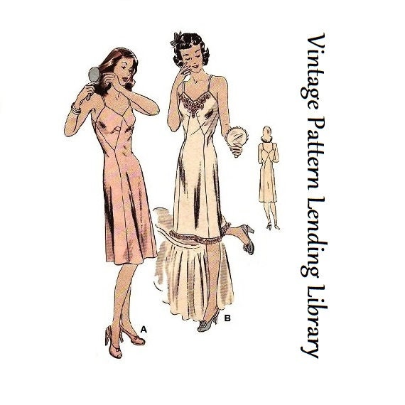 1940s Ladies Slip with Optional Lace - Pattern #F9585 - 32 Inch Bust