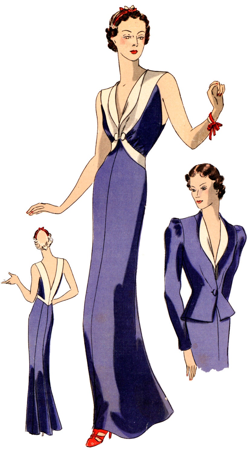1930s Ladies Evening Gown With Jacket - Reproduction 1936 Sewing Pattern #T0435 - 34 Inch Bust
