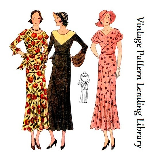 1930s Ladies Afternoon Dress In Three Styles - Reproduction 1932 Sewing Pattern #T1060 - 36 Inch Bust