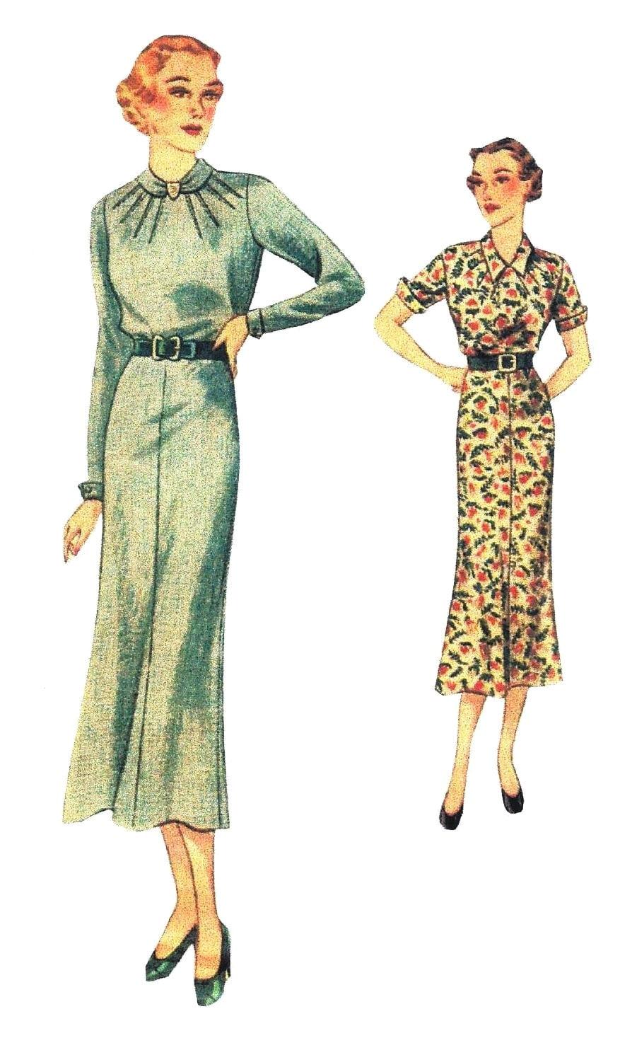 1930s Ladies Day Dress - Reproduction 1936 Sewing Pattern #T8137 - 36 Inch Bust