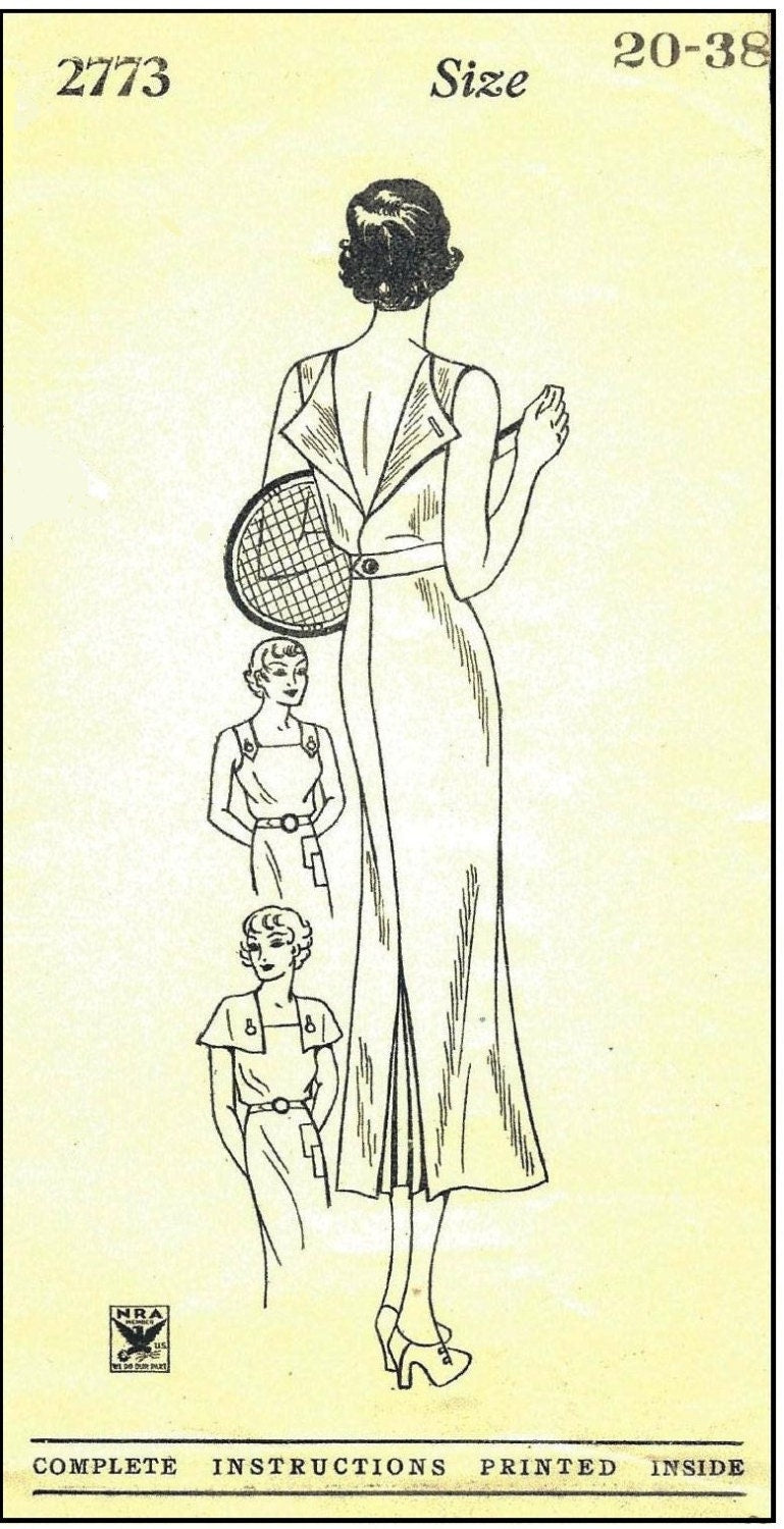 1930s Ladies Sport Dress With Capelet - Pattern #T2773 - 38 Inch Bust