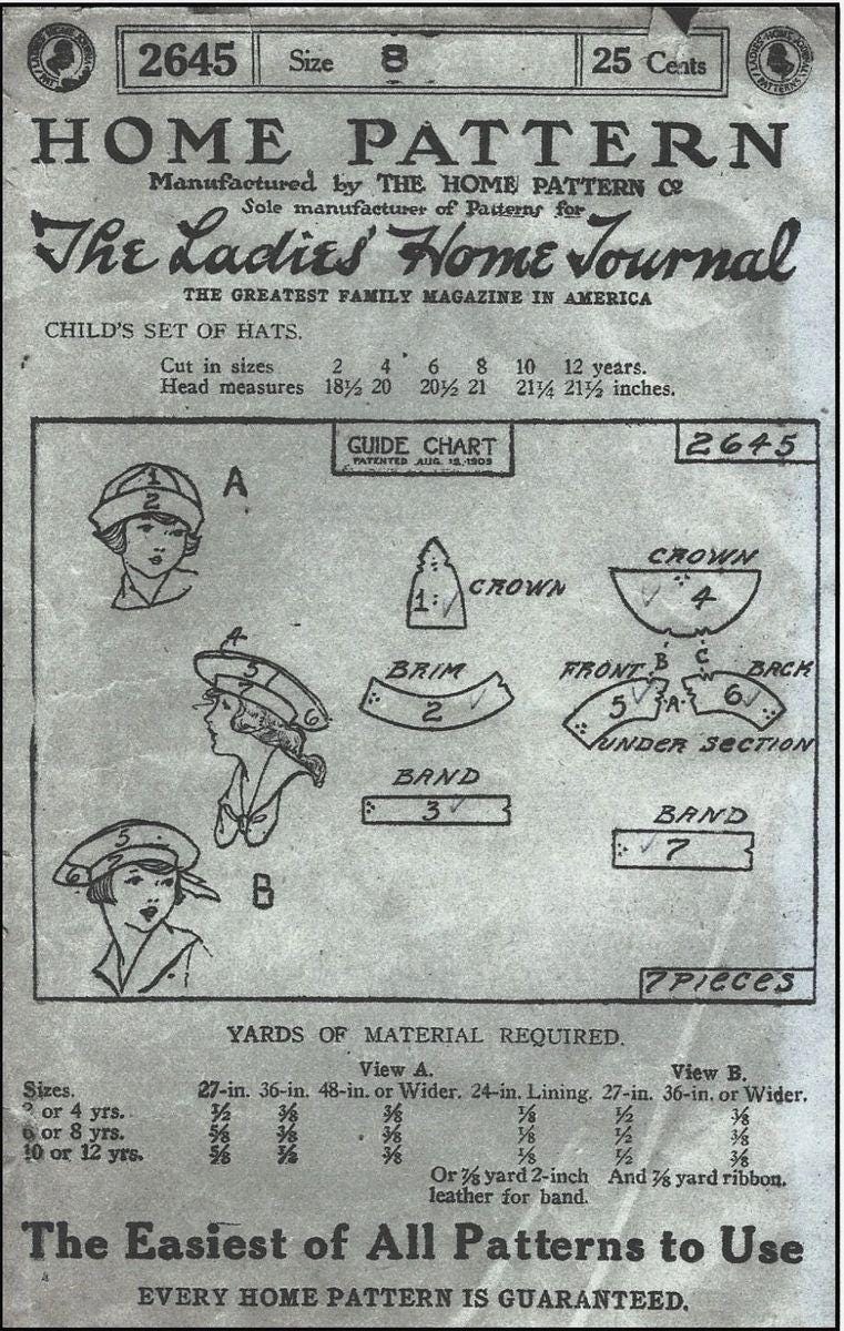 1913 Child/Youth Hats - Pattern #H2645