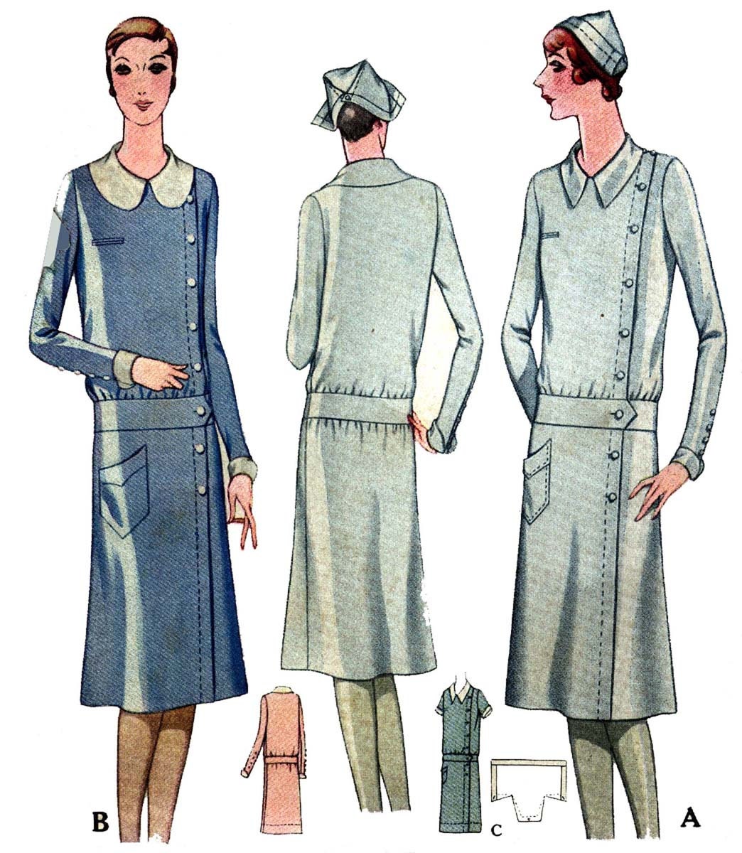 1920s Ladies Service Or Nurse's Uniform with Cap - Reproduction 1929 Sewing Pattern #Z5805 - 36 Inch Bust