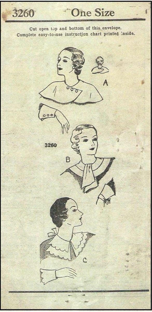 1930s Ladies Cuffs And Collars Accessories Pattern - Reproduction 1935 Sewing Pattern #A3260