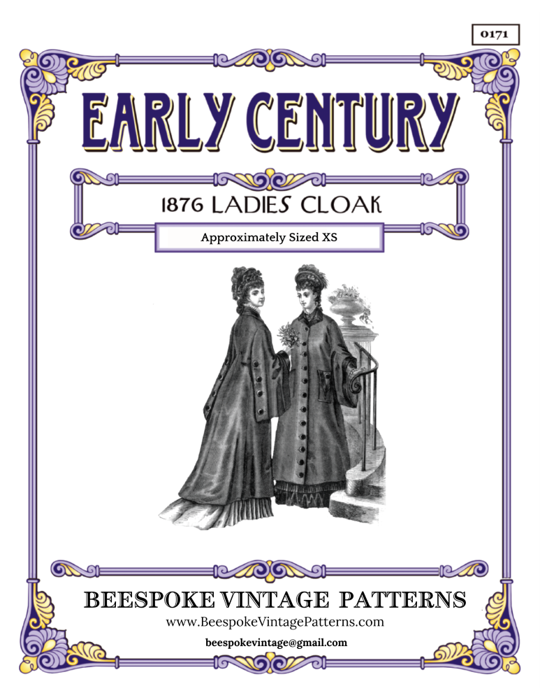 1870s Ladies Coat With Draped Sleeves - Victorian Era - Reproduction (ca. 1876) Sewing Pattern #E0171 - Size XS - Small