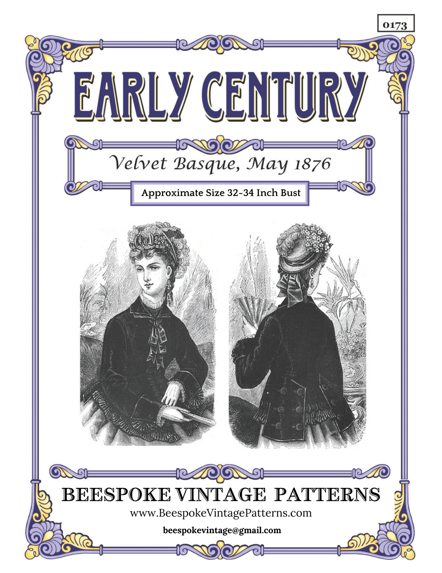 1870s Ladies Velvet Basque - 1876 Victorian Era Pattern #E0173 - 32/34 Inch Bust