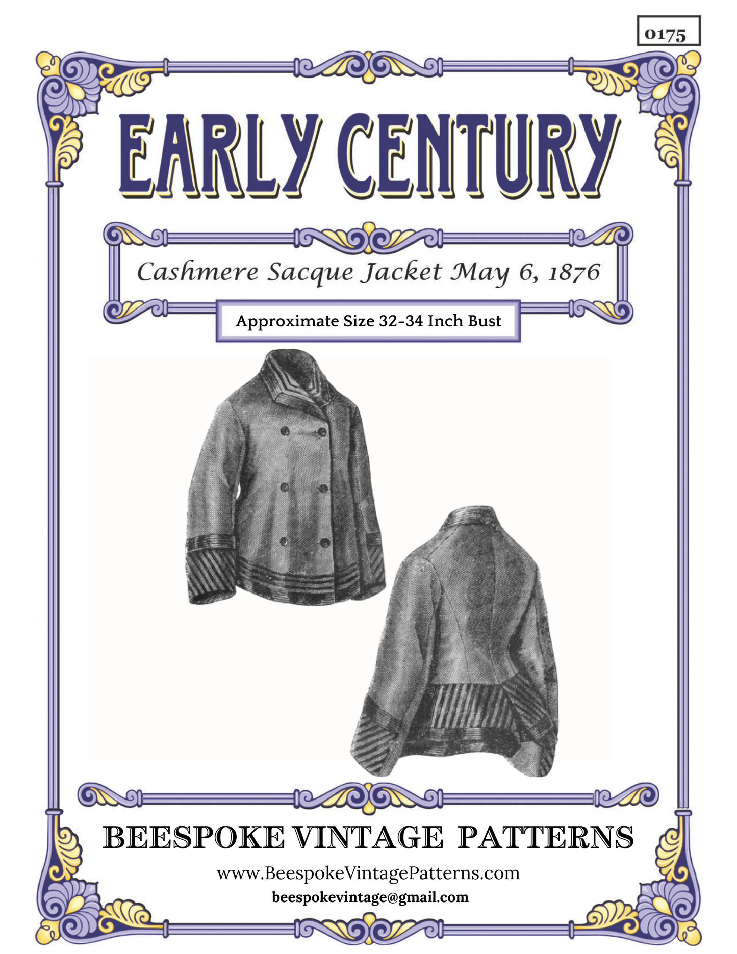 1870s Ladies Sacque Jacket - Victorian Era - Reproduction (ca. 1876) Sewing Pattern #E0175 - 32/34 Inch Bust