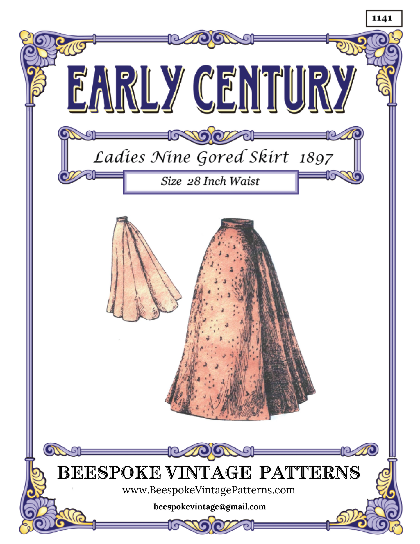 1890s Ladies Nine Gored Skirt - Victorian Era - Reproduction (ca. 1897) Sewing Pattern #E1141 - 28 Inch Waist