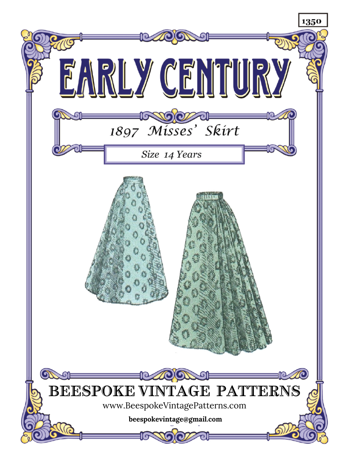 1890s Youth/Teen Skirt With Back Fullness - Reproduction 1897 Sewing Pattern #E1350 - 24 Inch Waist