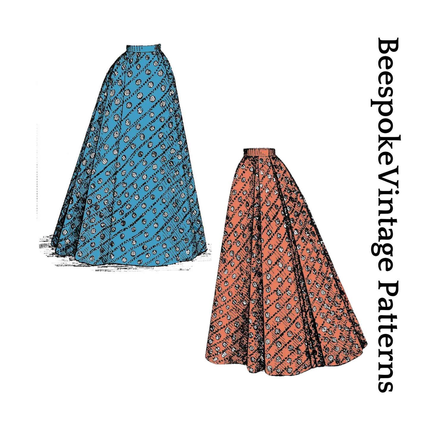 1890s Ladies Skirt With Back Pleats - Fantail Skirt - 1897 Pattern #E1491 - 22 Inch Waist - Victorian Era
