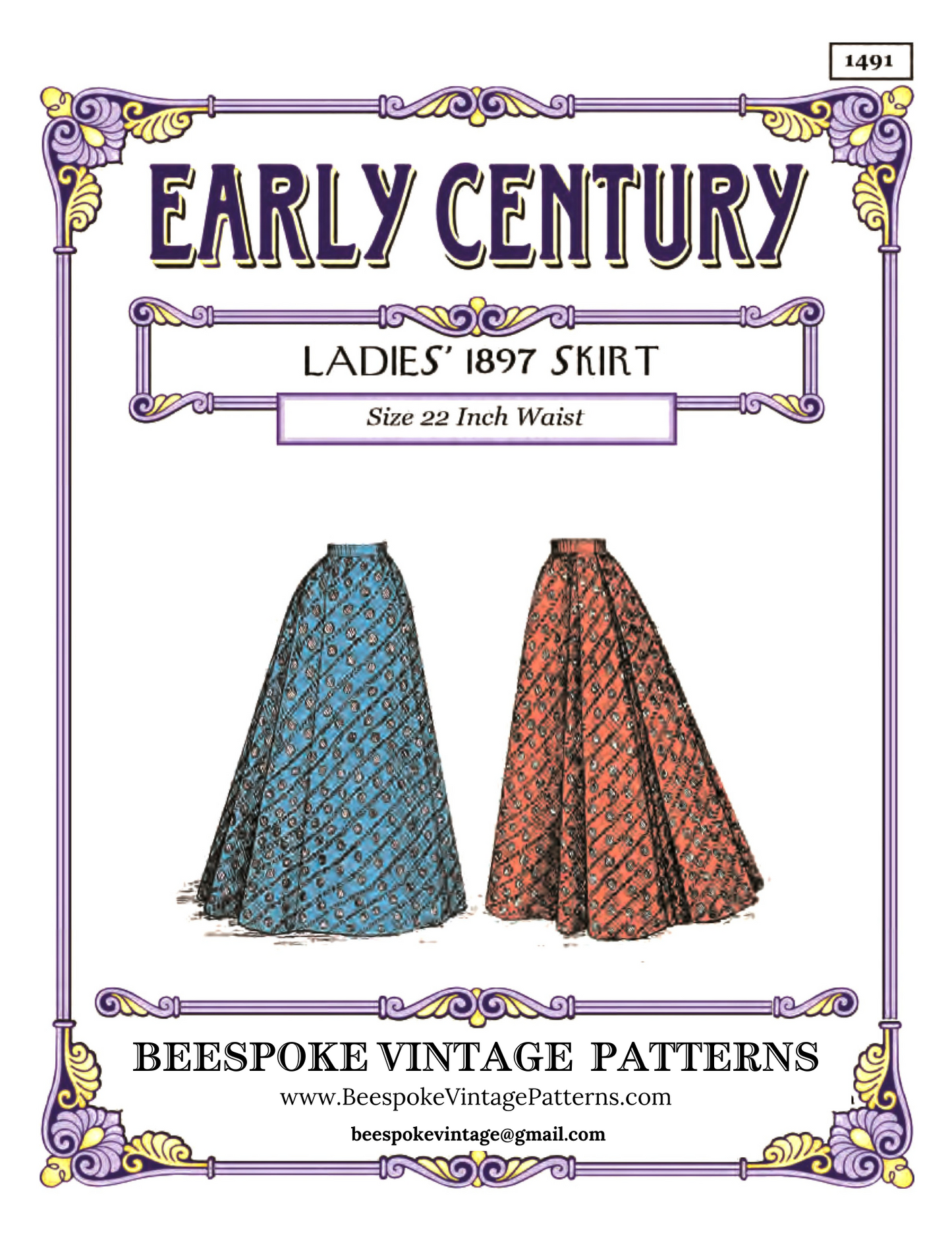 1890s Ladies Skirt With Back Pleats - Fantail Skirt - 1897 Pattern #E1491 - 22 Inch Waist - Victorian Era