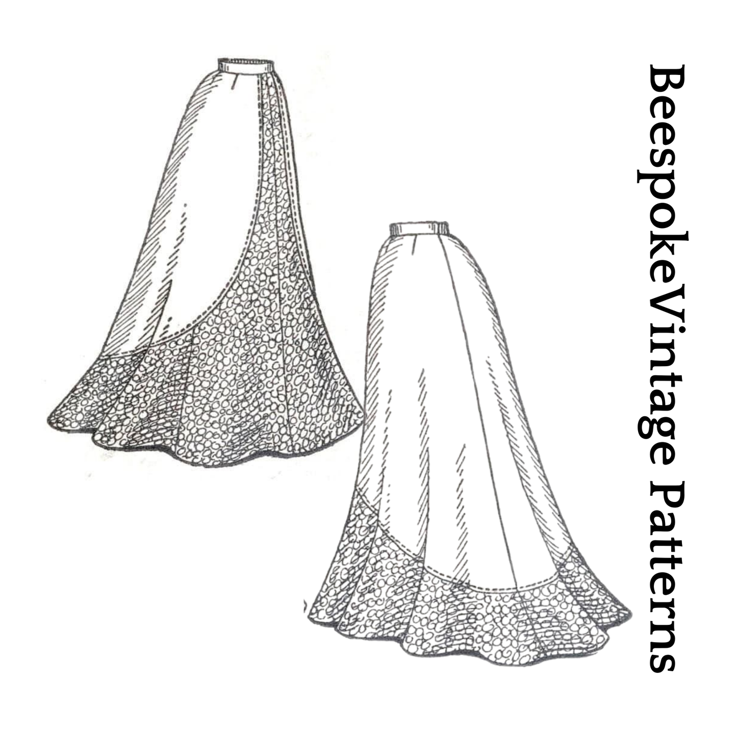 1890s Ladies Skirt with Panel Flounce - Victorian 1897 Pattern #E2039 - 26 Inch Waist - Belle Epoque