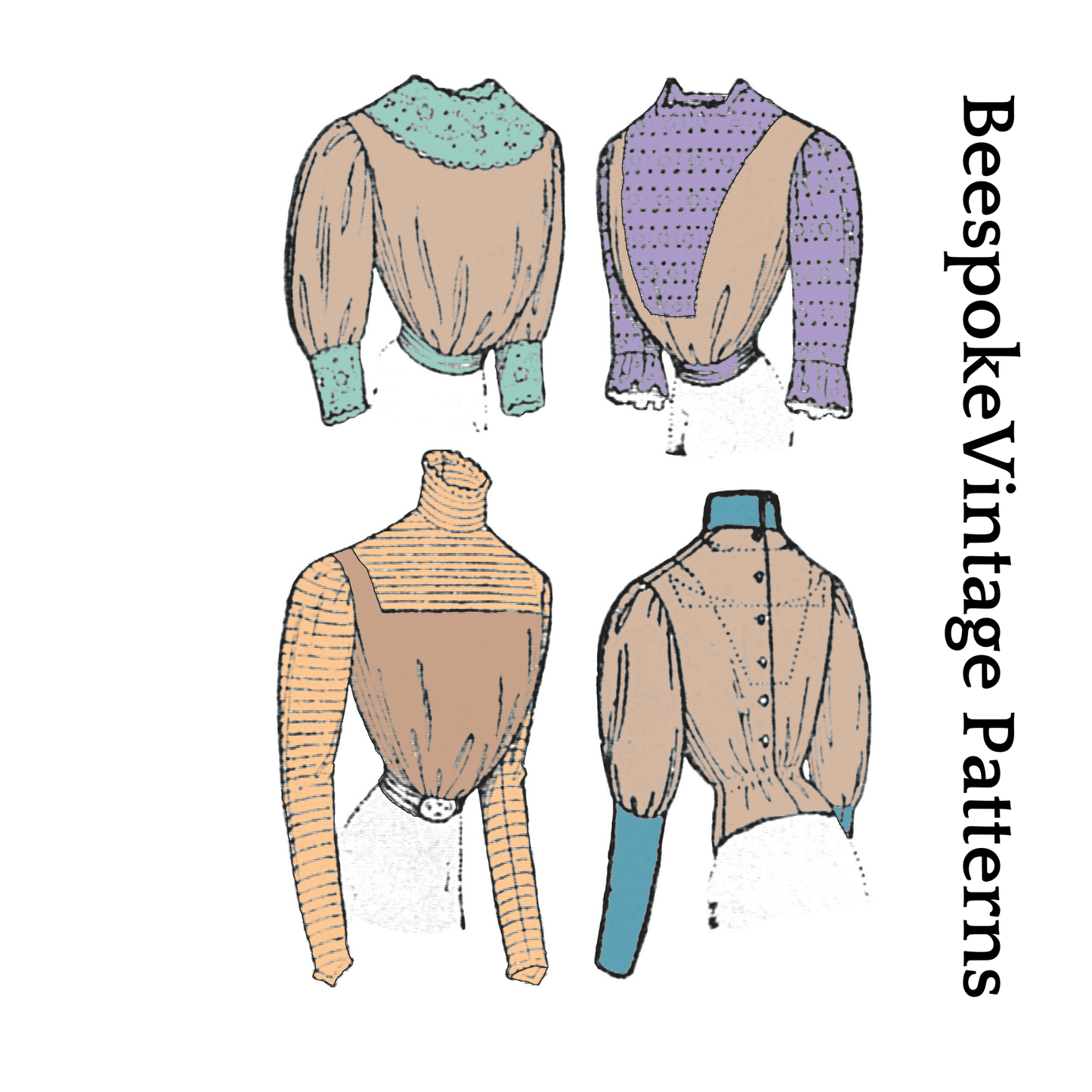 1890s Ladies Guimpe Blouse - Victorian Era - Reproduction (ca. 1898) Sewing Pattern #E2688 - 36 Inch Bust