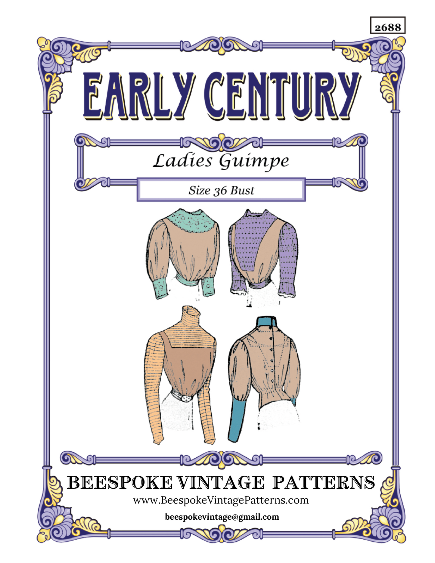 1890s Ladies Guimpe Blouse - Victorian Era - Reproduction (ca. 1898) Sewing Pattern #E2688 - 36 Inch Bust
