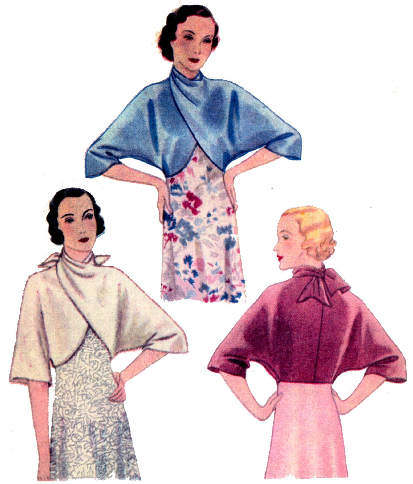 1930s Ladies Evening Wrap - Jacket With Back Tie Cross-Over Front - Reproduction 1932 Sewing Pattern #T7144 - 32/34 Inch Bust