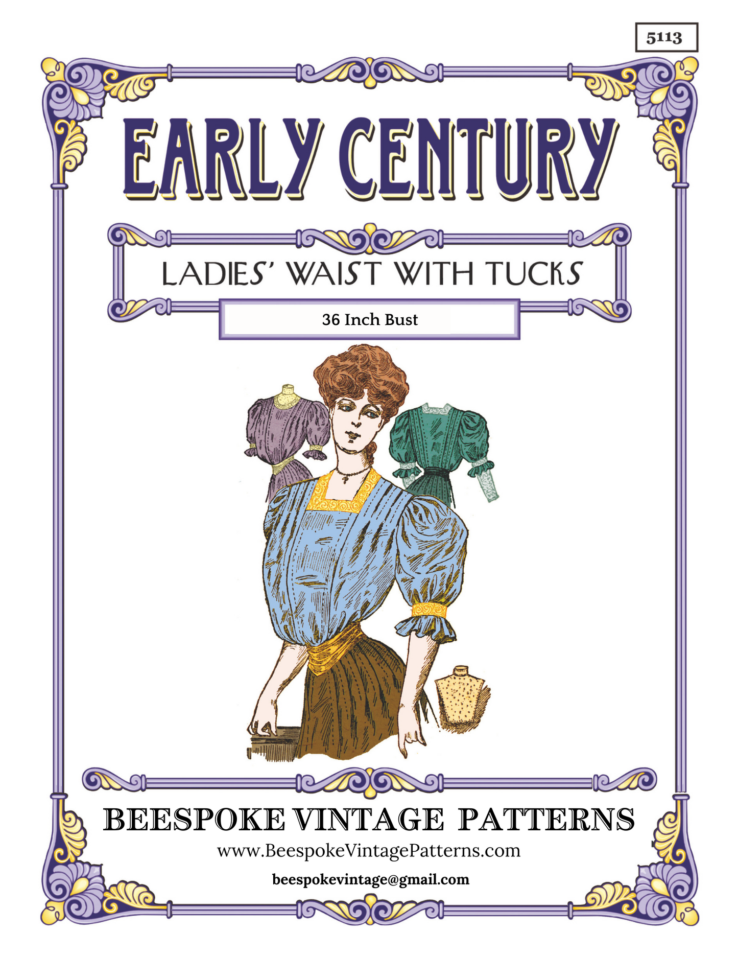 1890s Ladies Blouse With Separate Chemisette - Victorian Era - Reproduction (ca. 1898) Sewing Pattern #E5113 - 36 Inch Bust