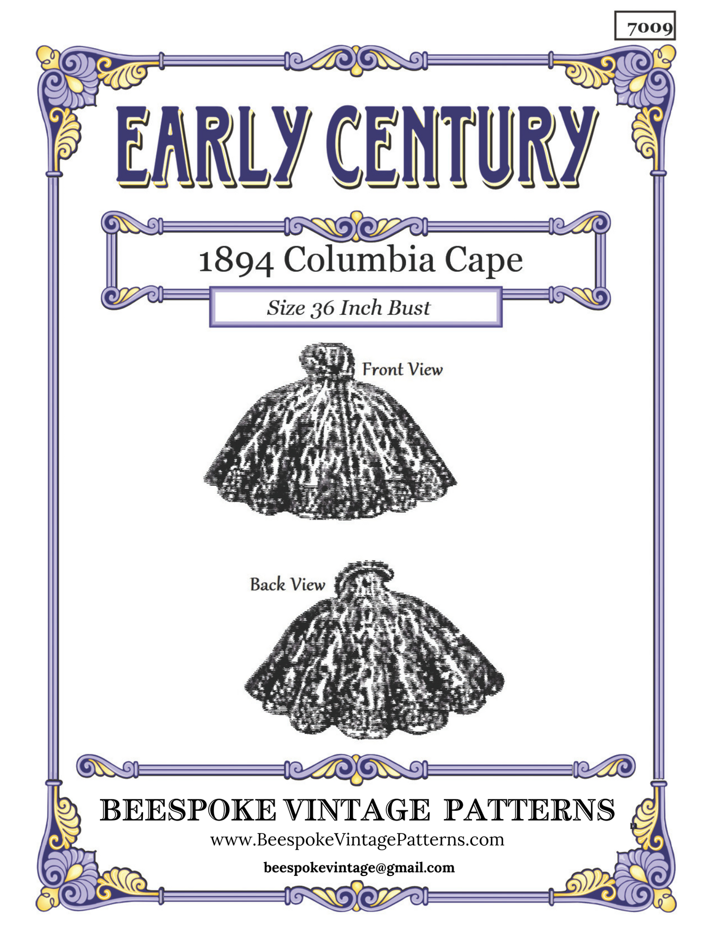 1890s Ladies Columbia Cape - Late Victorian - Belle Epoque - Reproduction (ca. 1894) Sewing Pattern #E7009 - 36 Inch Bust - Capelet