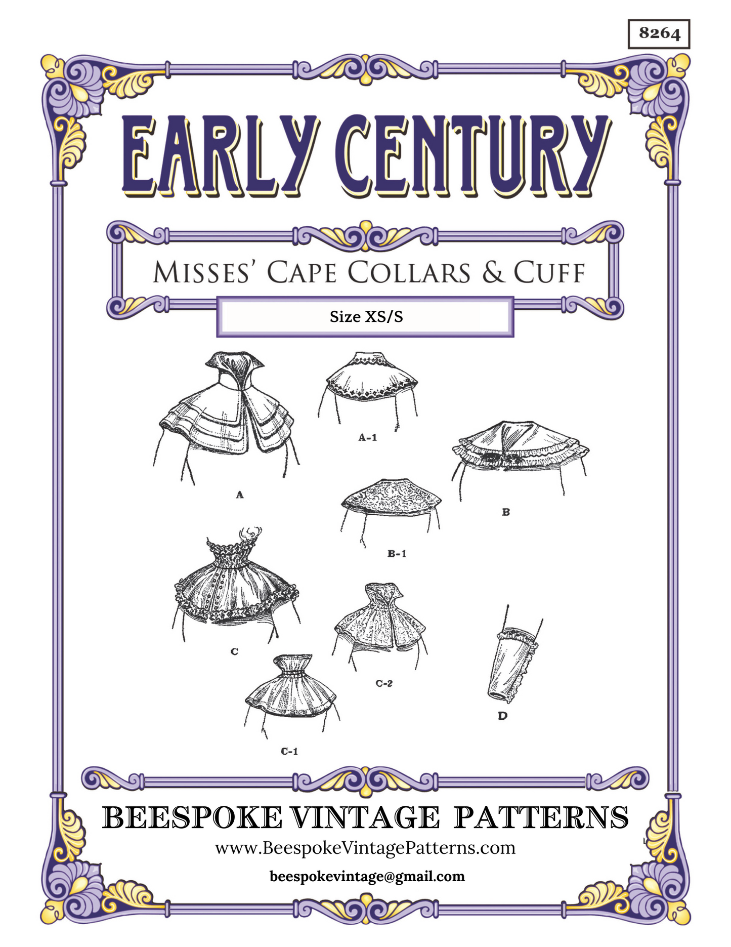 1890s Young Ladies Capelets, Collars and Cuff - Victorian Era - Reproduction (ca. 1894) Sewing Pattern #E8264 - Size ExSmall/Small
